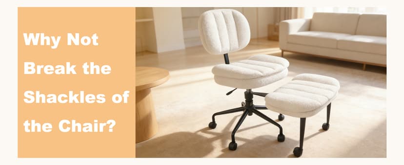 Criss Cross Chair with Footrest, 360° Swivel Faux Shearling Office Chair, Extra Wide Seat with Sofa-Like Comfort, Ergonomic Cross Legged Desk Chair for Cozy Reading, Meditation