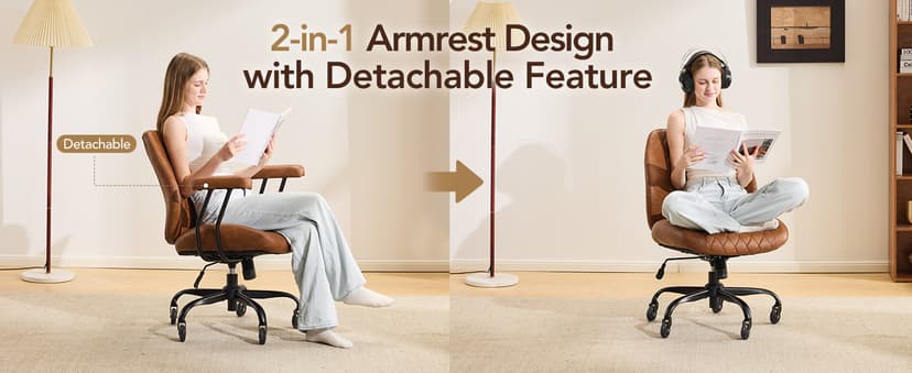 YFO Home Office Desk Chair Office Rubber Casters Ergonomic Computer Chair with Lumbar Support Adjustable Height Rolling Swivel Executive Task Armrests Chair, Brown Leather