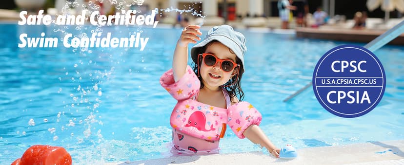 HeySplash Swim Vest for Kids, Toddler Pool Floaties, Children Swimming Vest with Adjustable Strap, Swim Jacket Water Wing Arm Float, Puddle Sea Beach Boat Jumper Boy Girl Baby