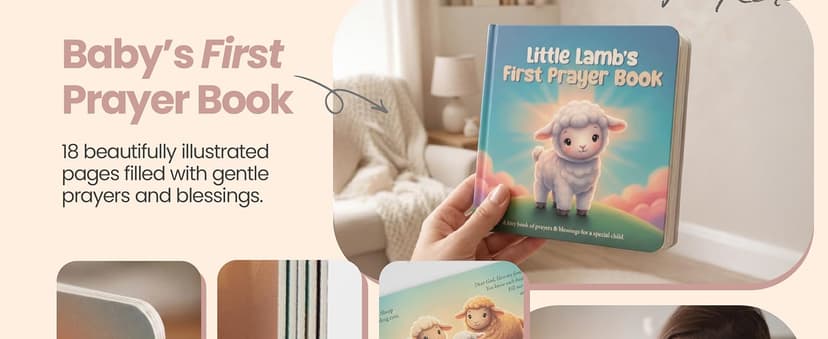 Ready-to-Gift Box: 10" Praying Lamb Plush with Pink Bow, Bamboo Muslin Blanket, First Prayer Book & Card. Baptism Gifts for Girl - Christening & Dedication 5-Piece Keepsake Set B0GHZRX7RP