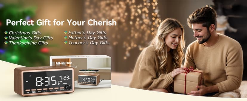 Digital Alarm Clocks Radio for Bedrooms,FM Radio & White Noise Sound Machine with Timer,Bluetooth Speaker,Dual Alarm Clock with Wireless Charging,Dimmable Big LED Display,Holiday Gifts for Men Women