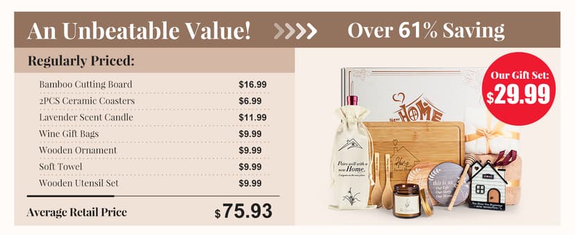 Synhonty New Home Gift Ideas Basket, 11 Pcs: Bamboo Serving Board, Wooden Decoration, Soy Candle, Towels & More - White