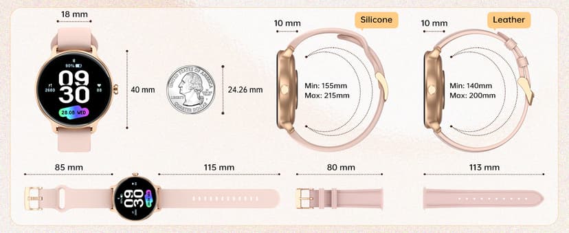 Smart Watch for Women, 1.27" AMOLED Screen Smartwatch with Answer/Make Call for iPhone/Android/Samsung, Fitness Tracker with 120+ Sport Modes, Heart Rate/Sleep/Health Monitor, IP68 Waterproof, 2 Bands