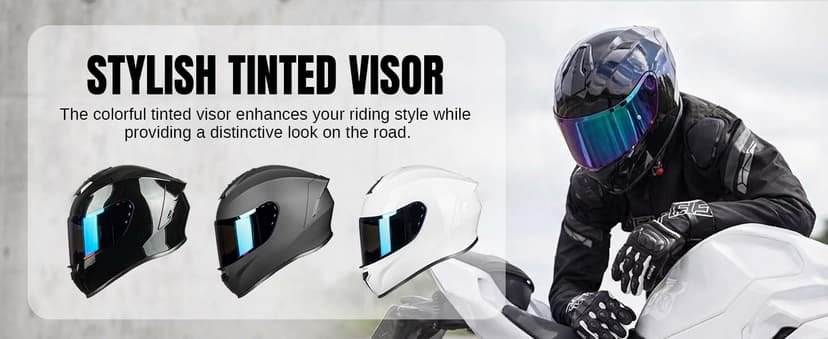 Full Face Motorcycle Helmets for Adults Men and Women DOT Street Bike Racing Helmet with Tinted Visor Model MD-813