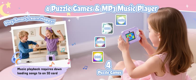 Kids Camera, 1080P Instant Digital Print Camera for Kids, Christmas Birthday Gifts for 4 5 6 7 8 9 10 Year Old Girls Boys, Portable Toy with 32GB SD Card & 3 Rolls Printing Paper, Purple