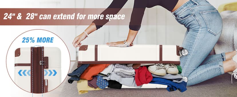 Merax Luggage Set 2 Piece Suitcase Set with Cosmetic Case Expandable Spinner Wheels Vintage Luggage Sets(Black,20"+28")