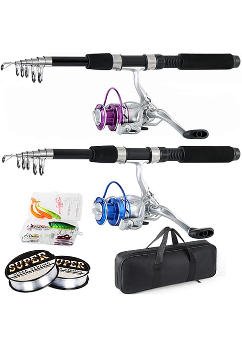 Tripquips Fishing Rod, 6.9ft 2Pcs Telescopic Fishing Rods Set, Carbon Fiber Fishing Pole, 2PCS Spinning Rod and Reel Combo with Carrier Bag Freshwater Fishing Rod and Reel Combos Kits Fishing Gear