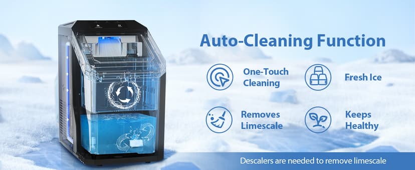 Aeitto Nugget Ice Maker Countertop, 55lbs/Day, Rapid Ice Release in 5 Mins, Large Capacity Chewable Ice Maker, Self-Cleaning with Stainless Steel Housing Ice Machine for Home Office and Party, Black