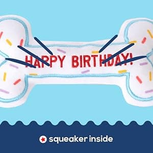 Birthday Bone Interactive Dog Toy - Interactive Tug Rope Pet Toy - Cute Unique Design Party Birthday Gift - Small Medium Puppy - Durable Chew Resistant Plush Toy with Squeaker for Teething (White)