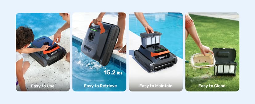 Gosvor LiteVac G1 Pool Vacuum, Wall & Waterline Cleaning, Double Filtration, 150-Min Battery Life for Smart Mode, 200-Min Battery Life for ECO Mode, Smart Navigation, with APP, Orange