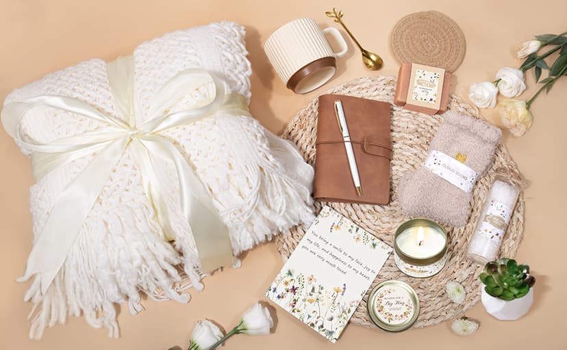 Birthday Gifts for Women, Get Well Soon Self Care Package Box, Sending Hug Baskets Thinking of You Inspirational Gift for New Mom Best Friend Birthday (Ivory)