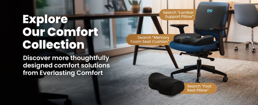 Everlasting Comfort Doctor Recommended Memory Foam Seat Cushion for Office Chairs & Car - Ergonomic Office Desk Accessories - Cushions for Tailbone Pain Relief, Sciatica (Black, X-Large)