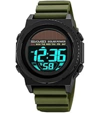 MASTOP Solar Powered Energy Watch for Men Military Digital Multifunctional Led Luminous Indication 2 Time Zone 50m Waterproof Watch Reloj Solar para Hombre