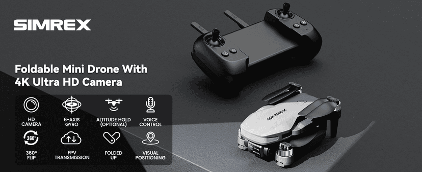 SIMREX 4K FPV Drone with Brushless Motor for Beginners & Teens — 40-Min Flight, Optical Flow Positioning, Gesture Control & VR Mode, Foldable Camera Drone Gift for Kids Ages 8+(Gray)