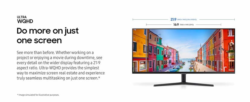 Samsung 34" ViewFinity S50GC Series Ultrawide QHD Monitor, 100Hz, 5ms, HDR10, AMD FreeSync, Ultrawide Screen, Eye Care, Thin Bezels, PIP, PBP, LS34C50DGANXZA, 2023, Black