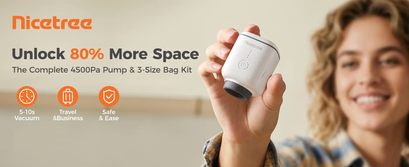 Nicetree 18-Pack Wireless Vacuum Storage Bags with Rechargeable Pump | 3 Sizes (20/24/28 Inch) Travel Vacuum Seal Bags for Clothing, Bedding & Seasonal Storage | Space Saver for Luggage