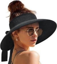 Camptrace Sun Visors for Women Wide Brim Beach Hat Foldable Straw Visor Hat Ponytail Summer Packable UPF 50+