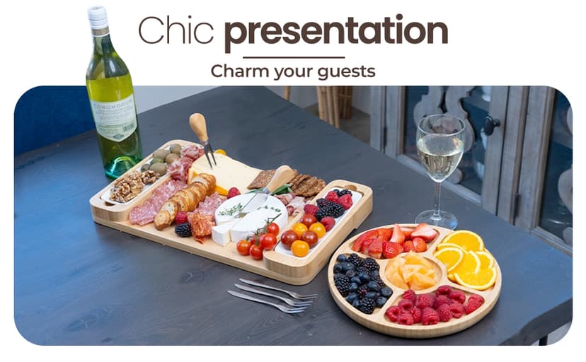 Meat Cheese Platter, Movie Nights, Family Gatherings, BBQ Picnic Essentials, Dinner Party Hosting Appetizer, Wine Nights Charcuterie Boards Set, Bamboo Cheese Tray with Serving Accessories B0CJH76S39