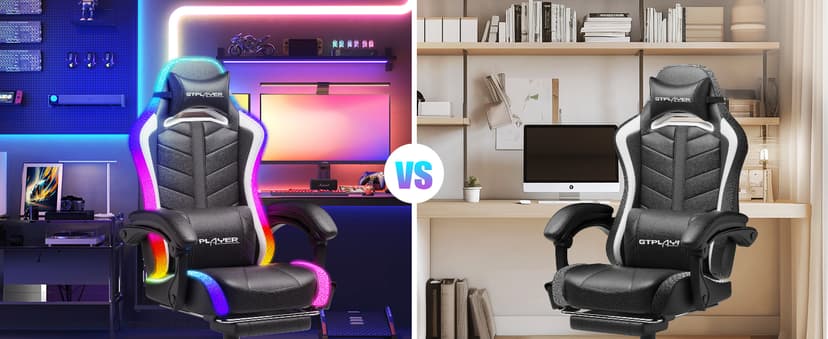 GTPLAYER Gaming Chair, Computer Chair with RGB LED Lights, High Back Ergonomic Chair for Adults with Footrest and Linkage Armrests& Headrest Lumbar Support (Without Bluetooth Speakers)