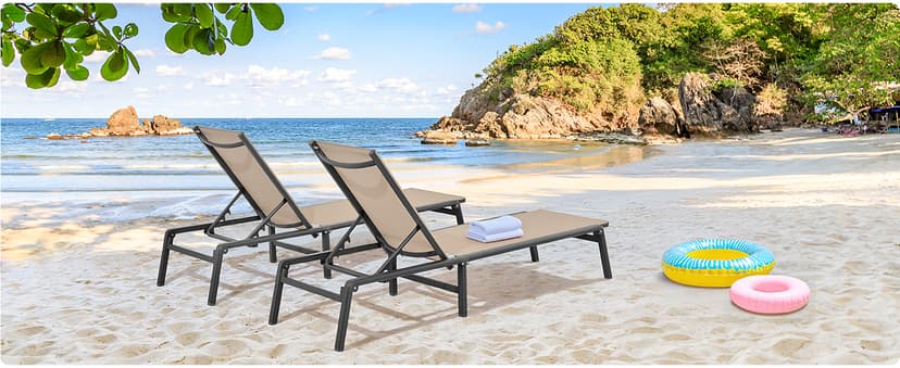 ONBRILL Aluminum Chaise Lounge Chair Outdoor, Foldable & Assembly Free Outdoor Lounge Chair with 5 Position Adjustable Backrest, Patio Pool Lounge Chairs for Outside Poolside Beach Lawn, 1PC, Khaki