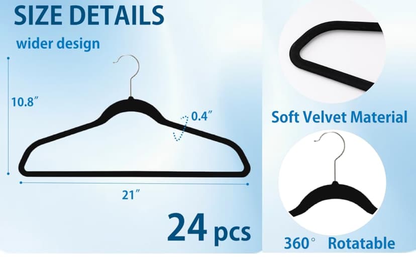 21" Extra Wide Hangers, 24-Pack Velvet Wide Hanger for Plus Size Clothes, Extra Large Hangers Ideal for XL, XXL Shirts, Coats, Dresses, Ganchos para Colgar Ropa, Grey