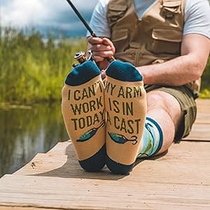 Lavley Can’t Today My Arm Is In A Cast Socks - Funny Fishing Socks for Men - Hilarious Gift for Anglers and Outdoorsmen - One Size Fits Most