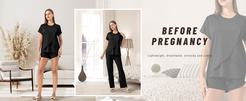 Rnxrbb 3 Piece Postpartum Nursing Pajamas Set Casual Soft Maternity Breastfeeding Pjs Sleepwear Loungewear Clothes Layer