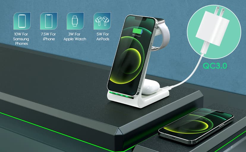 3 in 1 Wireless Charging Station, 2026 Upgraded Fast Desk Charger Station for iPhone 17 16 15 14 13 12 Pro Max Plus, Charger Stand for Apple Watch 11 10 9 8 7 6 5 4 3 2 Ultra SE, Airpods 4 3 2 Pro