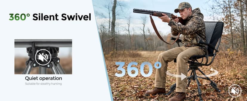 ALPHA CAMP Folding Hunting Chair Waterproof Swivel Hunting Blinds Chair 360 Degree Silent Hunting Seat with Adjustable 4 Legs Height and Armrests 330LBS Capacity for Hunting Camping