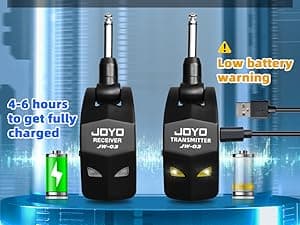 JOYO 2.4GHz Wireless Guitar System 4 Channels Rechargeable Audio Wireless Transmitter Receiver for Guitar Bass Electric Instruments (JW-03)
