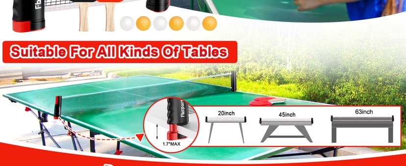 FBSPORT Ping Pong Paddle Set, Portable Table Tennis Set with Retractable Net,Rackets,Balls and Carry Bag for Indoor/Outdoor Games