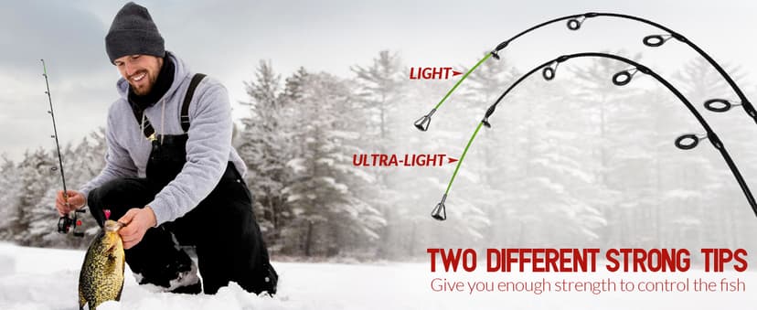 QualyQualy Ice Fishing Rod Reel Combo Complete Set Ice Fishing Gear with Backpack Seat Ice Cleats Ice Fishing Jigs Line Full Ice Fishing Kit 24" 26"