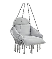 SONGMICS Hammock Chair, Load Capacity 500 lb, Hanging Chair with 2 Cushions, Large Hammock Swing with Chain and Pocket, for Indoor, Outdoor, Living Room, Bedroom, Slate Gray UGDC197G02
