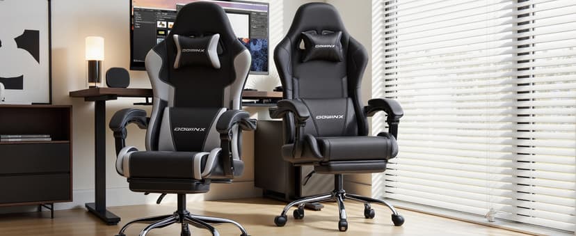 Dowinx Ergonomic Gaming Chair with Footrest & Massage Lumbar, 2D-Linkage Armrests for Computer Chair 330lbs with Headrest Pillow for Office, Home, Streaming and Long Gaming Sessions, White