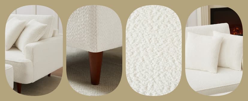 Upholstered Chaise Lounge Chair Indoor with Ottoman Boucle Chaise Lounge Fluffy Reading Chairs for Office Living Room Bedroom Relaxing (Boucle Biege)
