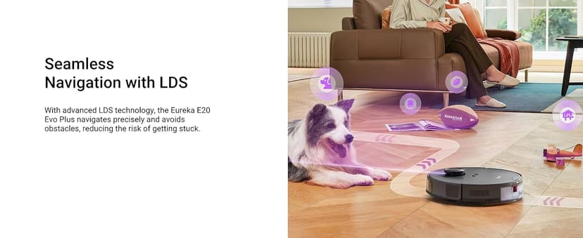 Eureka E20 Evo Plus Robot Vacuum and Mop Combo, 10,000Pa Suction Robot Vacuum Cleaner Bagless Self-Emptying Station, 45-Day Capacity Anti-Hair-Tangling Side Brush Mop Lifting App Control LiDAR Nav