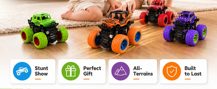 4 Pack Monster Trucks Toys for Boys 2 3 4 5 6 7 Year Old, Friction Powered Pull Back Car Toys for Toddlers Kids Ages 3-5 2-4 4-7, Best Birthday Christmas Party Gift for Boys and Toddlers B07SRZ87DF