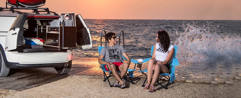 Joyfair Beach Camping Chair (2 Pack), Outdoor Folding Lawn Chair for Adult, Heavy Duty Portable Chair with Armrest for Outside Fishing, Sport, Cup Holder & Storage Pocket, Carry Bag (Blue, Classic)