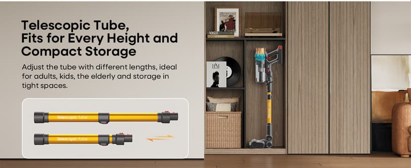 ElecKeys Cordless Vacuum Cleaner, 600W 50KPA 70Mins Self-Standing Vacuum Cleaners for Home, Stick Vacuum with Touch Screen, Upgraded Anti-Tangled Vacuum Cordless for Pet Hair, Floors, Carpets, Gold