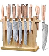 360° Rotatable Block, Japanese Style Chef Knife & Steak Knife Set with Sharpener, Wood Handle, Damascus Pattern, Ideal Gift SYOKAMI 14-Piece Kitchen Knife Set with Magnetic Block, New for 2026 B0CB122YV5