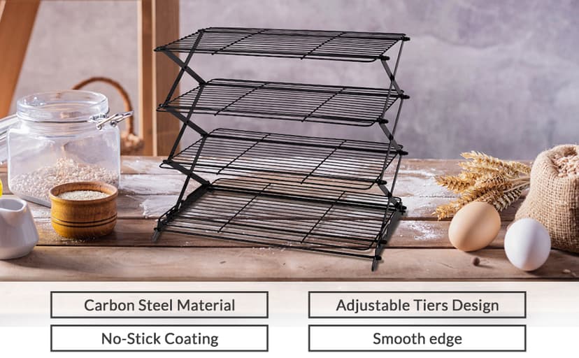 Geesta 2/3/4-Tier Upgraded Collapsible Cooling Rack with Adjustable 3 Setting Design Stackable Roasting Cooking Drying Wire Cooling Rack for Cookies Baking Gifts for Women B08BL5MP3Z