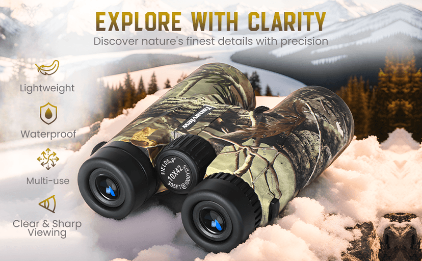 10X42 Compact Binoculars for Adults - Long Distance, High Powered Binoculars with Travel Case - Extra Bright Light & Large Field of View - Lightweight, Water & Fog Proof, Hunting, Bird Watching