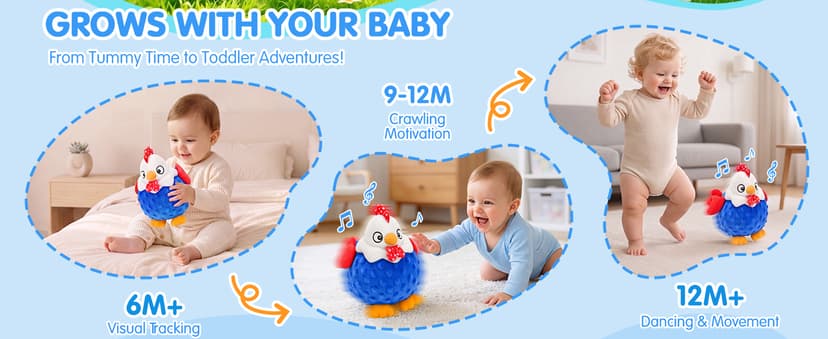 Baby Crawling Toys 40 Songs, USB Rechargeable Moving Toy for Tummy Time, Sensory Play & Baby Shower & 1 Year Old Gifts SAIMAND Baby Toys 12+ Months-Musical Moving Plush Chicken with Voice Replay B0GZ2SP7WS