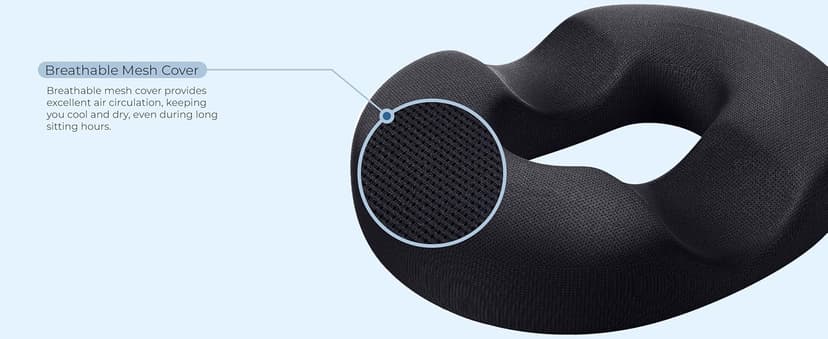 5 STARS UNITED Donut Pillow Hemorrhoid Tailbone Cushion – Large Floor Cushion for Pain Relief – Coccyx, Prostate, Sciatica, Pelvic Floor, Pressure Sores, Pregnancy, Postpartum Recovery, Black