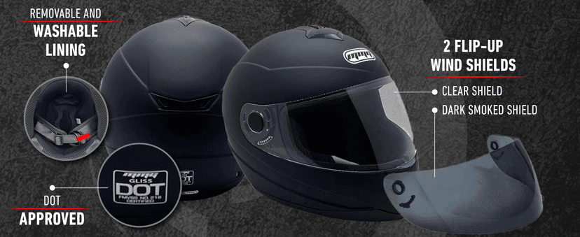 MMG Motorcycle Full Face Helmet DOT Street Legal Comes with Clear Shield and Spare Smoked Shield (MGAH26) (Matte Black, Medium)