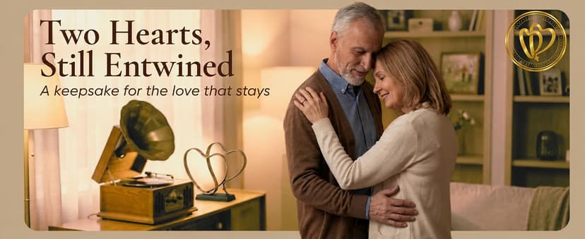 Wedding Anniversary Couples Gift - Two Hearts and Cross Iron Sculpture, Heart Decoration Gift for Her and Him, 1st to 50th or 60th Anniversary, Includes Present Box and Poem Card