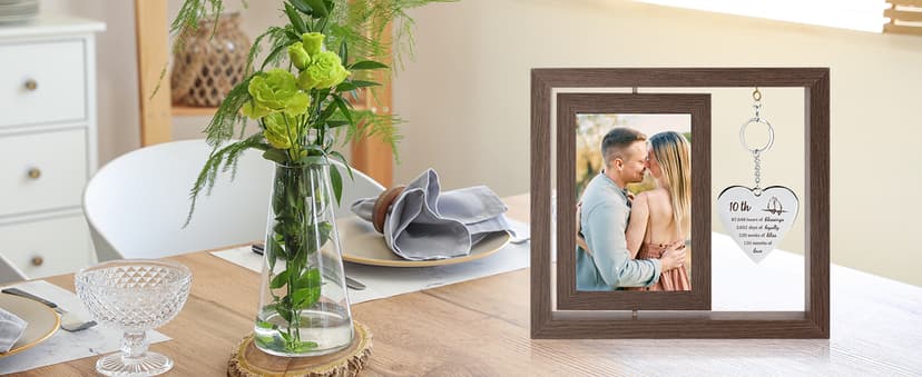 10 Year Anniversary Picture Frame Gifts for Couple 10 Year Anniversary Decorations Gifts for Wife 10 Year Gift Anniversary Customized Photo Frame Happy 10th Aniversario Decorations Gift for Him