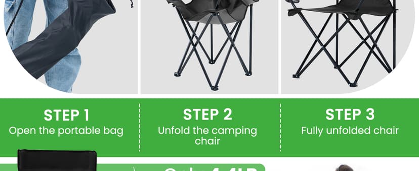 2 Pack Portable Camping Chairs Folding Lawn Chair Outdoor Lightweight Beach Chair with Cup Holder & Carry Bag for Outside Sports, Fishing, Hiking, Travel, Picnic, Backyard (Black-Dark)