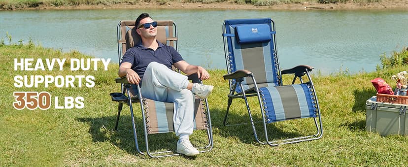 Timber Ridge Oversized Zero Gravity Chair, Padded Reclining Lounge Chair with Adjustable Headrest & Cup Holder, Heavy Duty Support 350 lbs, Foldable for Camping, Lawn, Outdoor & Indoor