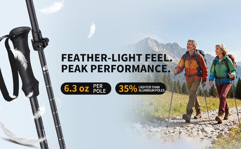 3K Carbon Fiber Trekking Poles - Collapsible, Lightweight Yet Sturdy Hiking Poles with EVA Grip, for Men & Women Hikers